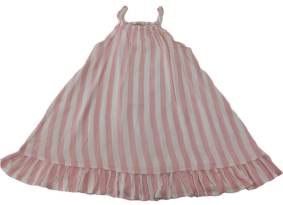 Pink striped strappy sundress with ruffle hem