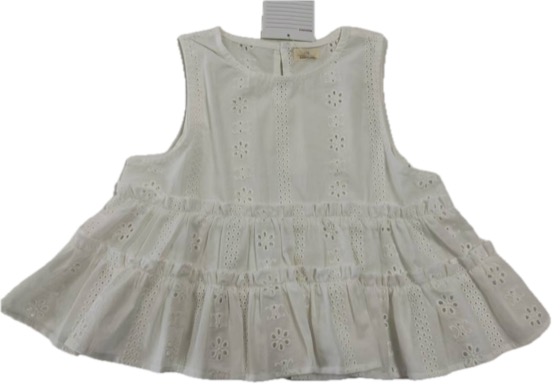 White eyelet sleeveless tiered peplum top