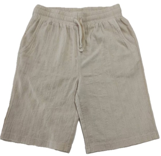 Beige crinkle-texture drawstring shorts