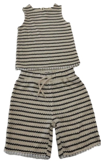 Striped crochet knit sleeveless top and shorts set