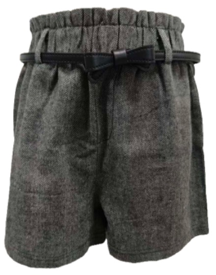 Grey herringbone paperbag-waist shorts with belt