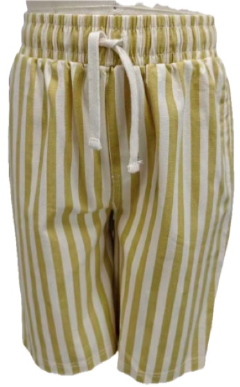 Yellow and white striped drawstring shorts on mannequin