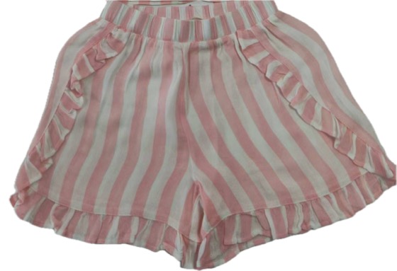 Pink white striped ruffle-trim shorts