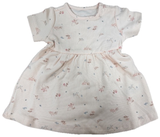 Pale pink floral short-sleeve baby dress