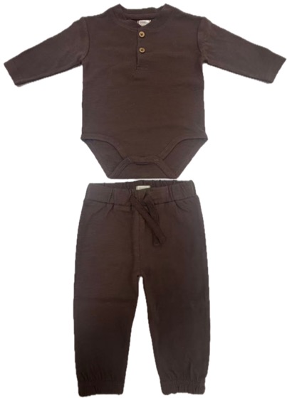 Brown henley bodysuit with matching jogger pants set