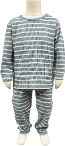 Striped two-piece loungewear pyjama set on child mannequin
