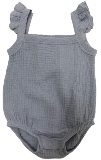 Blue muslin sleeveless baby bodysuit, frill straps