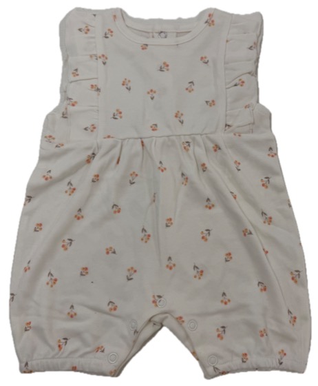 Cream floral short-leg romper with frill shoulders