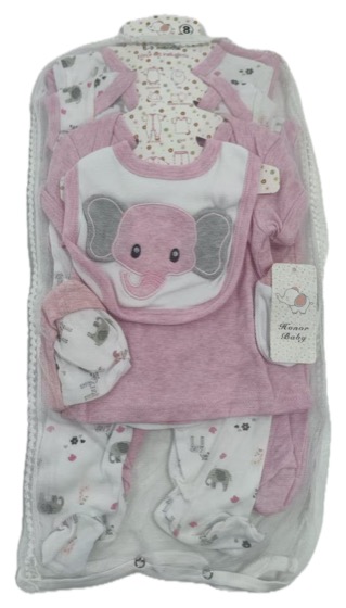 Pink elephant baby layette gift set in bag