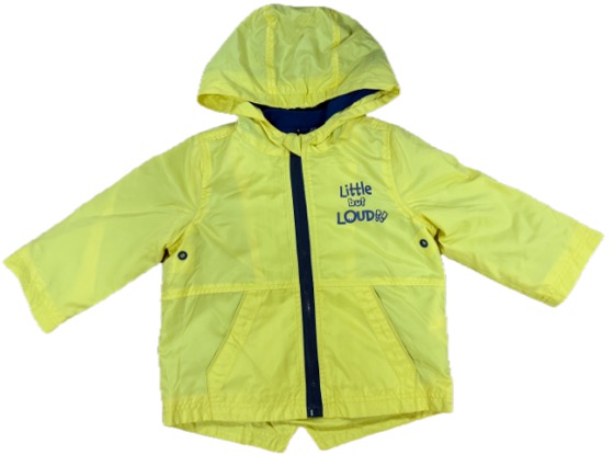 Yellow hooded windbreaker jacket, Little but Loud