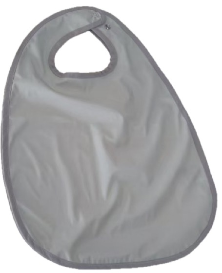 Grey waterproof baby bib with popper fastening