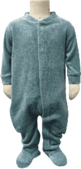 Teal fleece footed sleepsuit on child mannequin
