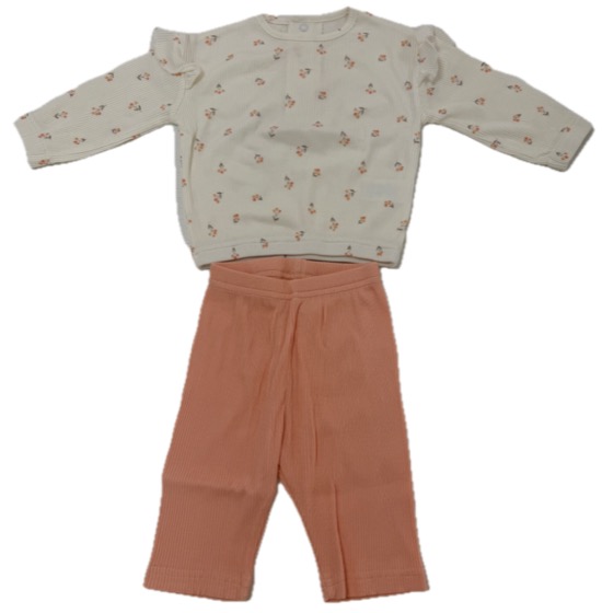 Cream floral top with peach ribbed leggings set