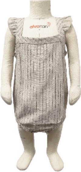 Striped flutter-sleeve bubble romper on baby mannequin