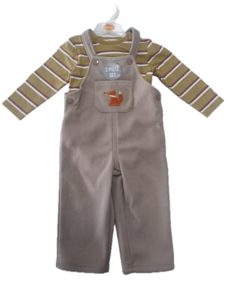 Tan overalls with striped tee two-piece set