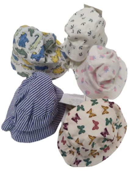 Five printed baby bucket sun hats