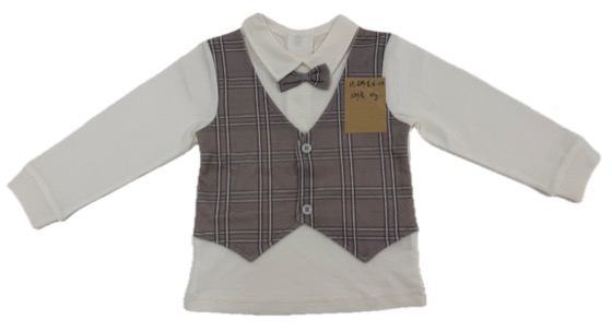 Cream top with mock plaid waistcoat and bowtie