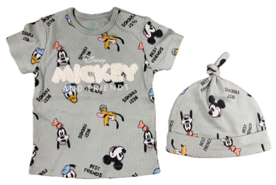 Disney Mickey & Friends baby tee with matching knot hat