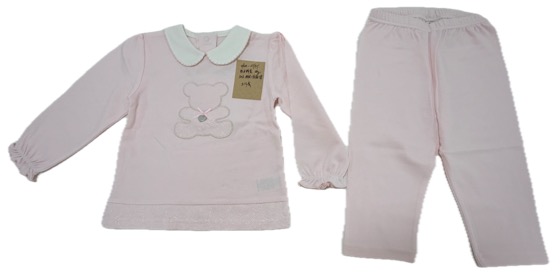 Pink two-piece set, bear applique top and leggings