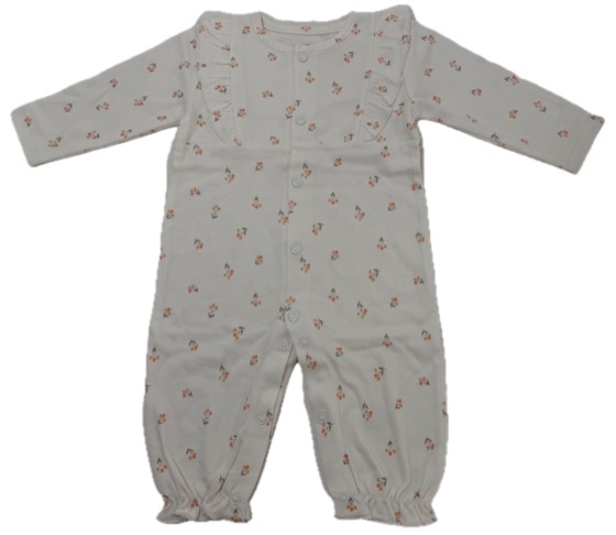 White floral-print footless sleepsuit with snap front