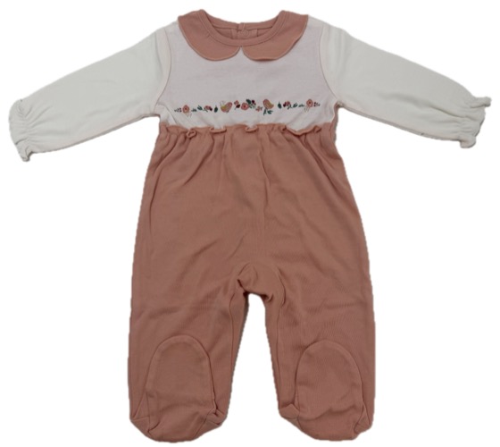 Pink and white footed sleepsuit with collar