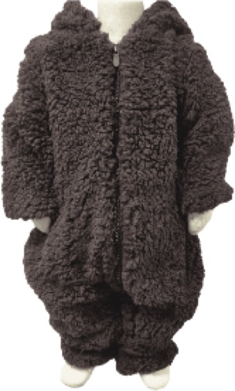 Brown fluffy sherpa hooded one-piece snowsuit