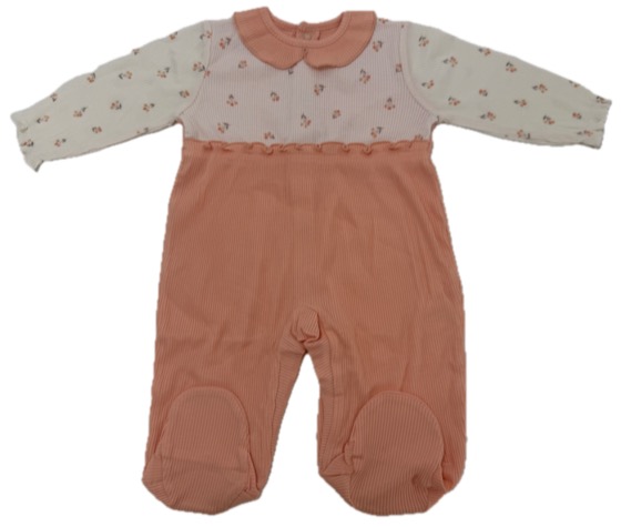Peach footed sleepsuit with floral collared top