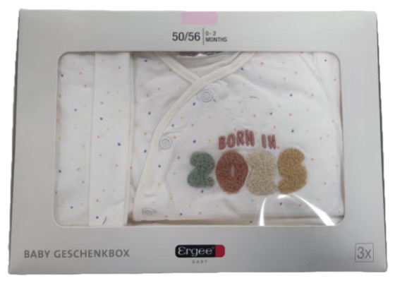 Ergee newborn gift box with Born in 2025 wrap bodysuit set