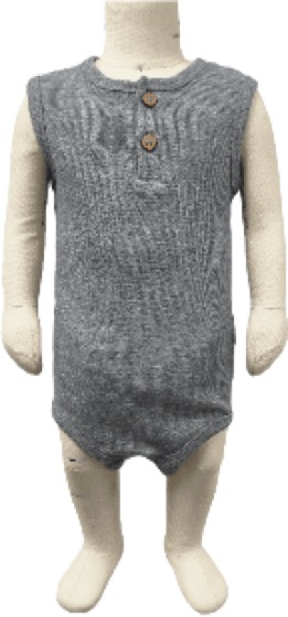 Grey ribbed sleeveless henley bodysuit on mannequin