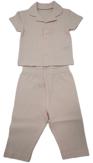 Peach pointelle pyjama set, collared shirt and pants