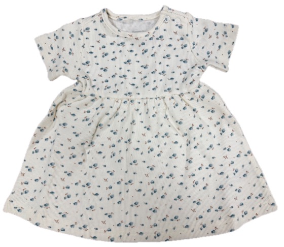 Cream waffle-knit short-sleeve dress with floral print