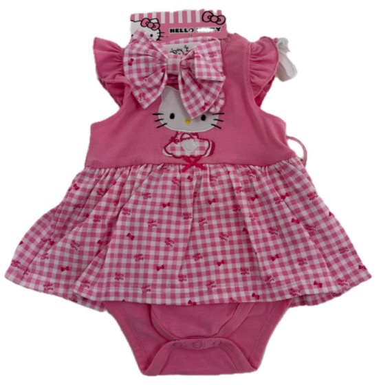 Hello Kitty pink gingham bodysuit dress with headband