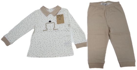 Cream dotted collared top with beige leggings set