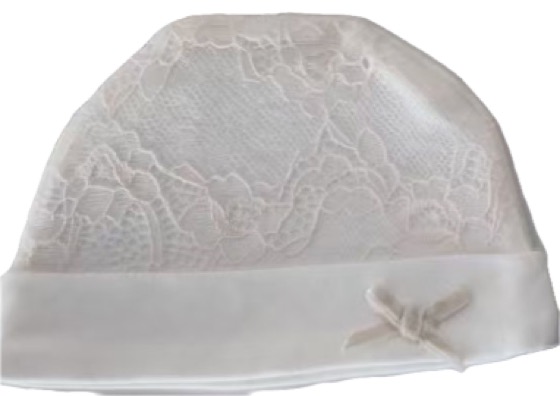 White lace baby hat with small bow