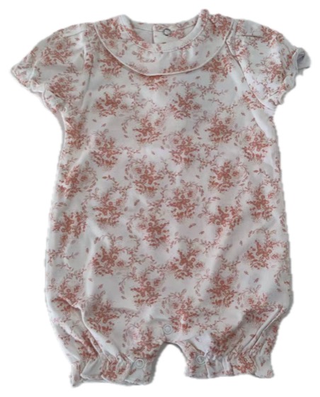 Floral short-sleeve bloomer romper with matching headband