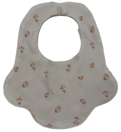 Cream ribbed baby bib with small floral print
