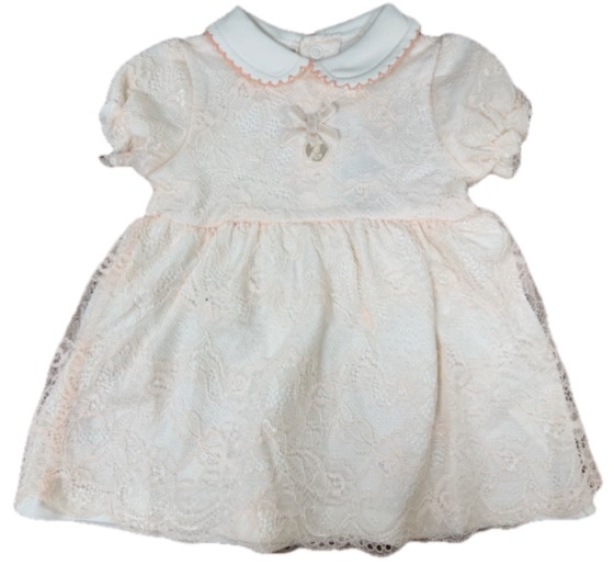 Peach lace baby dress with white collar