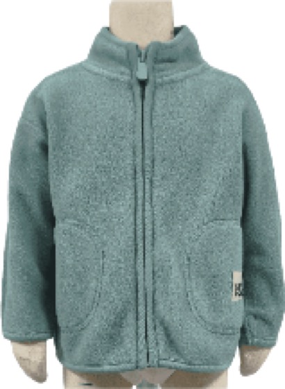 Sage green fleece zip-up jacket on child mannequin