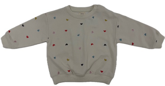 Cream sweatshirt with multicolour embroidered hearts