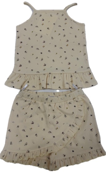 Cream floral cami top and ruffled wrap shorts set
