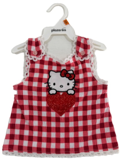 Red gingham Hello Kitty sleeveless top on hanger