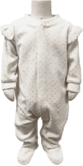 White footed dotted sleepsuit with ruffle shoulders