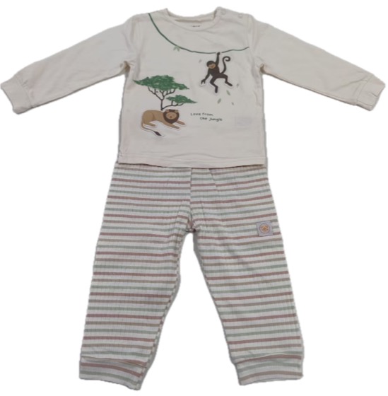 Cream jungle-print top and striped pants two-piece set
