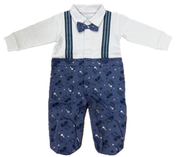 Mickey Mouse footed sleepsuit with bow tie and knot hat