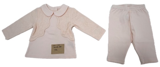 Pink lace-detail collared top with matching leggings