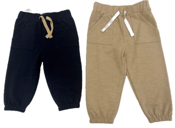 Navy and beige toddler drawstring jogger sweatpants pair