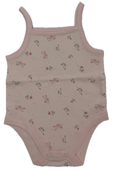 Pink strappy sleeveless bodysuit with small floral print