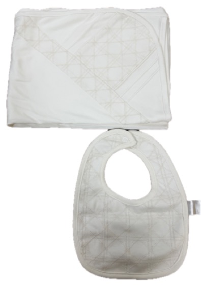 Cream newborn hooded blanket, mittens and bib set