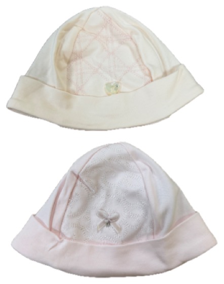 Two baby cotton hats, cream and pink, accessories