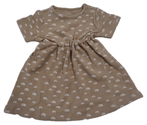 Beige baby dress with white rainbow print, short sleeves